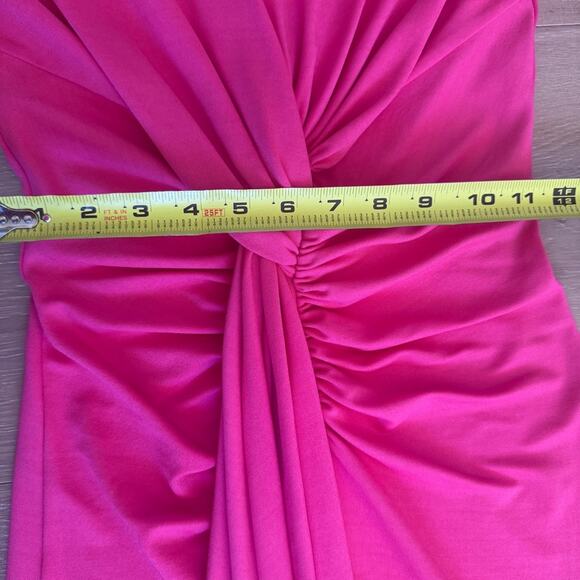 Micheal Kors Collection bright Pink fit & flare draped plunge neck Midi Dress 0 - Picture 15 of 16